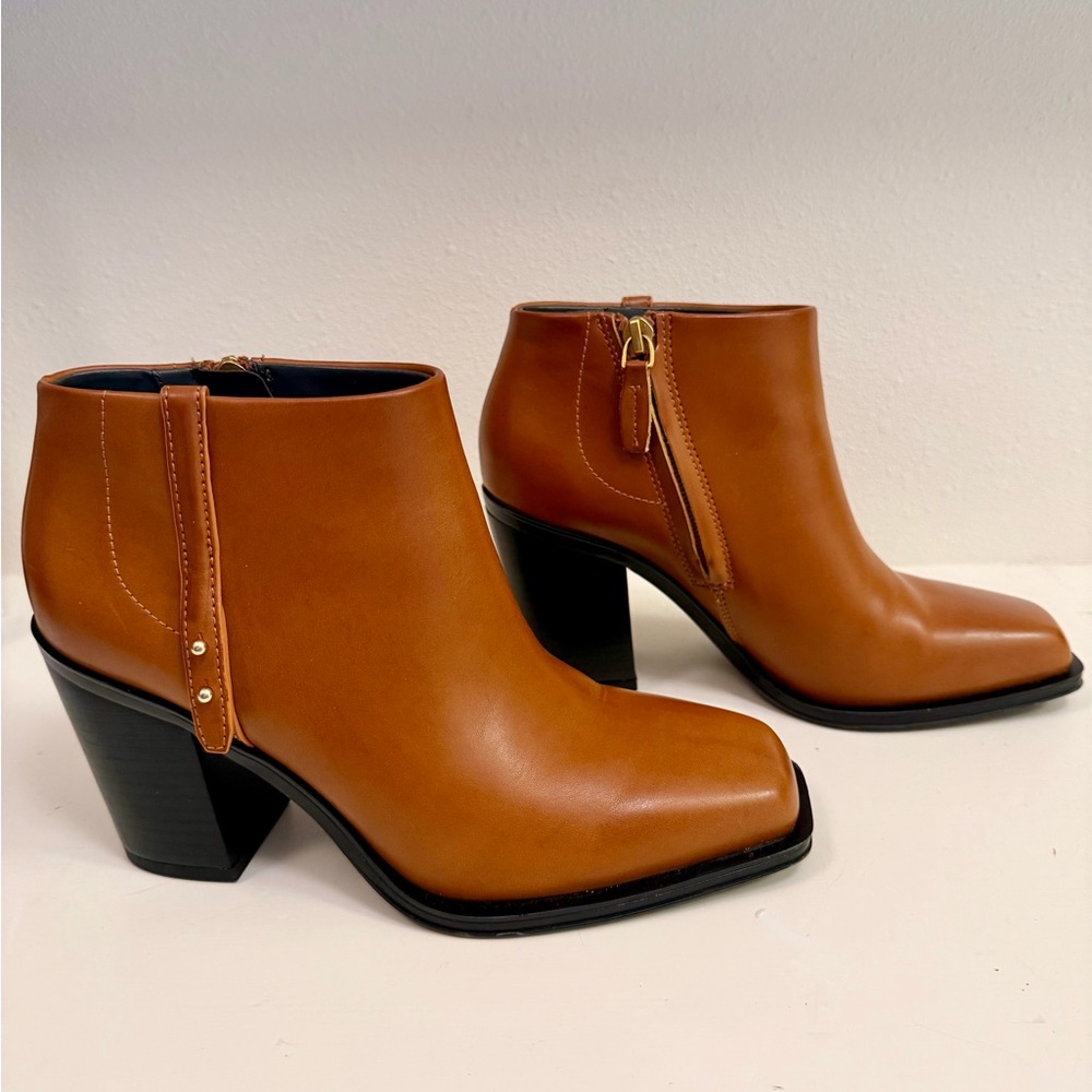 Franco Sarto Women's Vivica Ankle Booties Tan Square Toe Block Heel Size 6